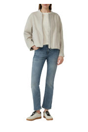 thumbnail: Beige en witte dames s.Oliver top met strepenprint, lange mouwen en boothals