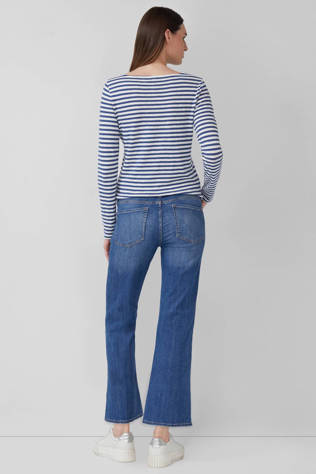 Blauw en witte dames s.Oliver top met strepenprint, lange mouwen en boothals