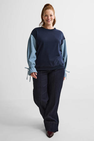 high waist wide leg jeans dark blue denim