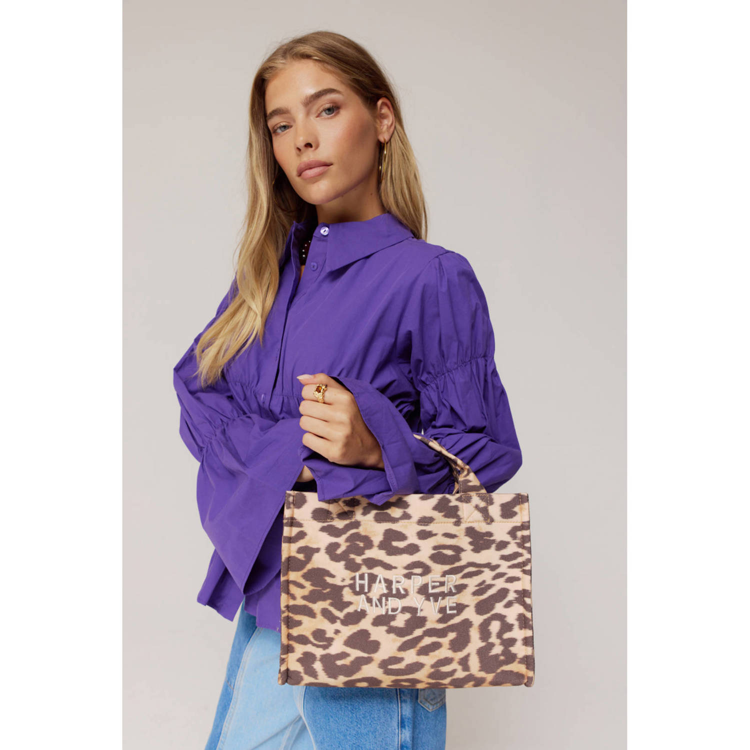 HARPER & YVE handtas met panterprint bruin