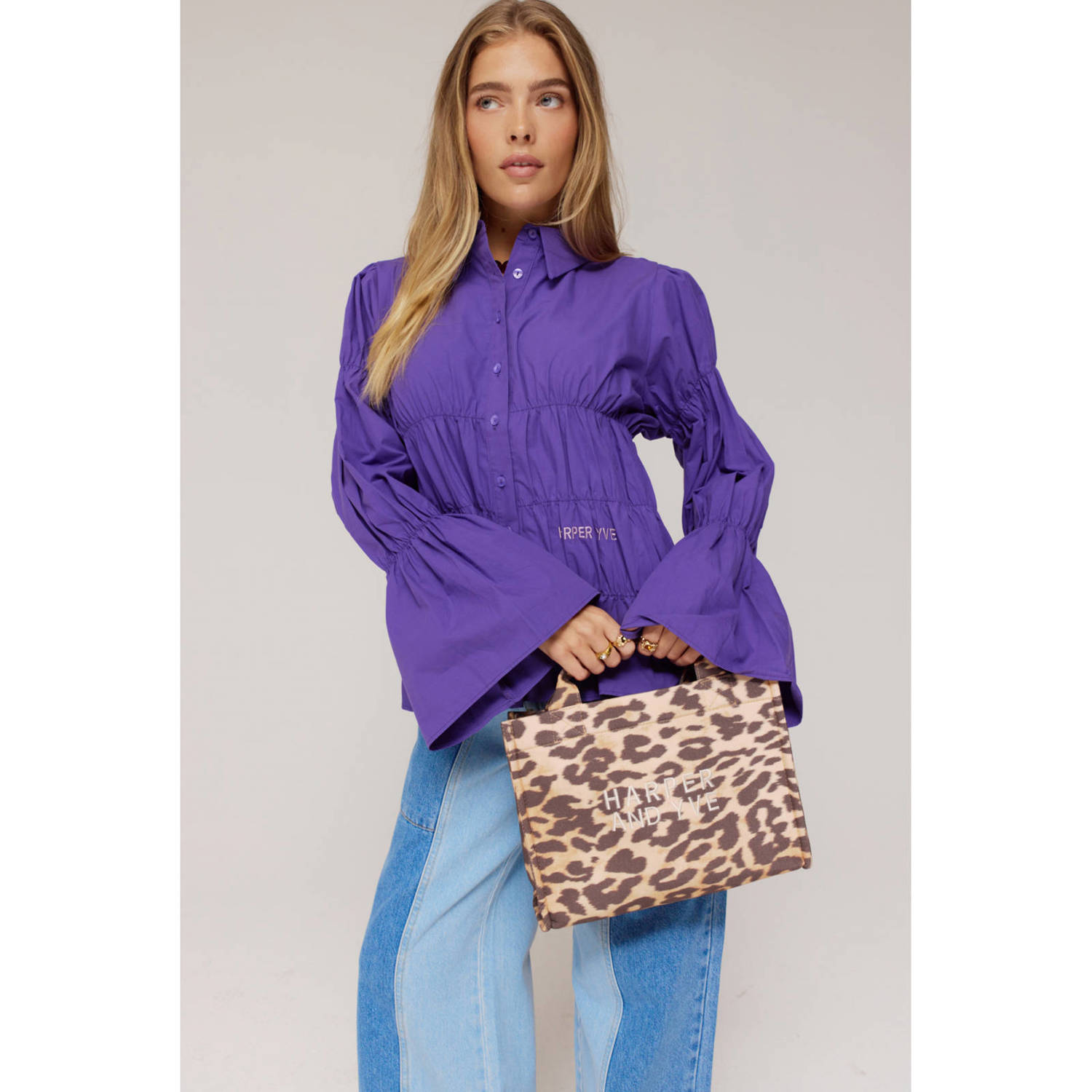 HARPER & YVE handtas met panterprint bruin