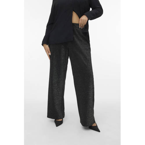 VERO MODA CURVE wide leg high waist casual broek zwart met glitter afbeelding