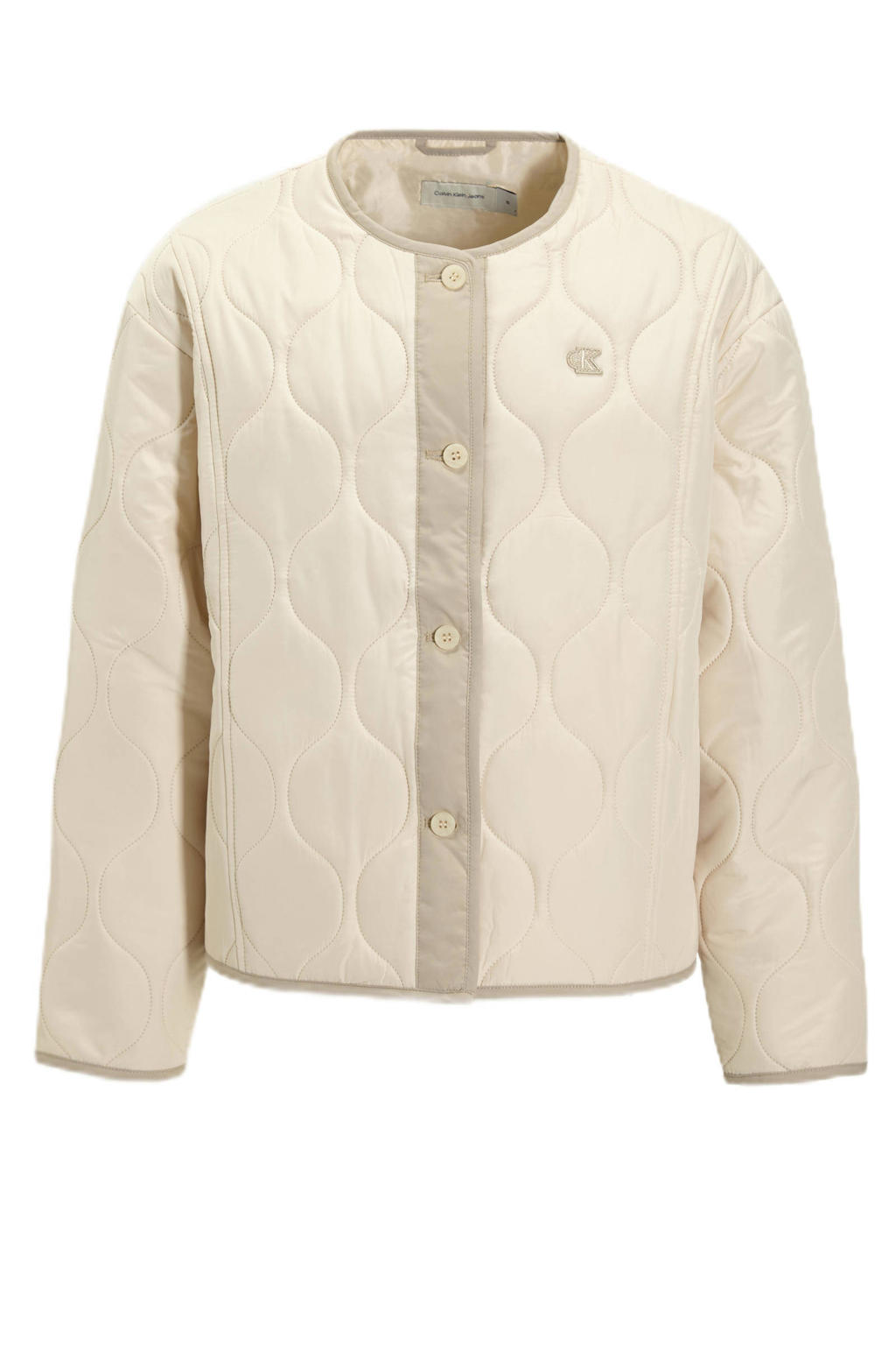 Grijze meisjes Calvin Klein tussenjas van polyester met meerkleurige print, lange mouwen, ronde hals en knoopsluiting