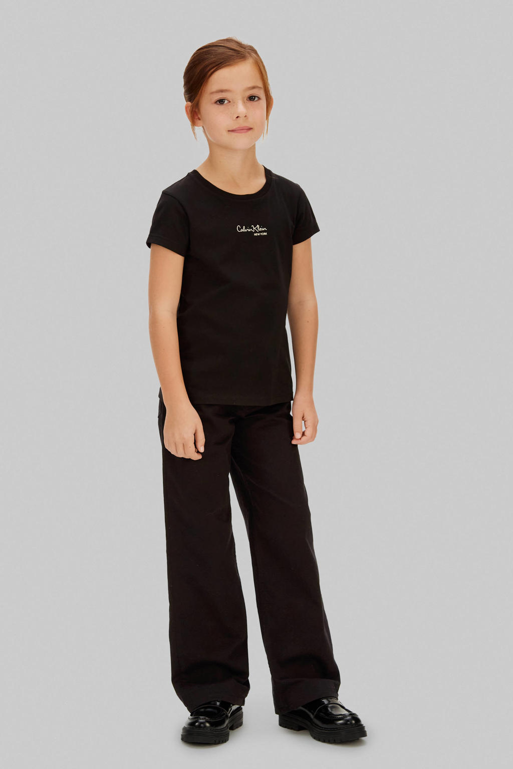 Zwarte meisjes Calvin Klein T-shirt van katoen met tekst print, korte mouwen en ronde hals