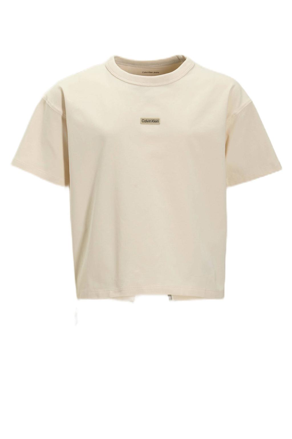 Grijze meisjes Calvin Klein T-shirt van stretchkatoen met effen, korte mouwen en ronde hals
