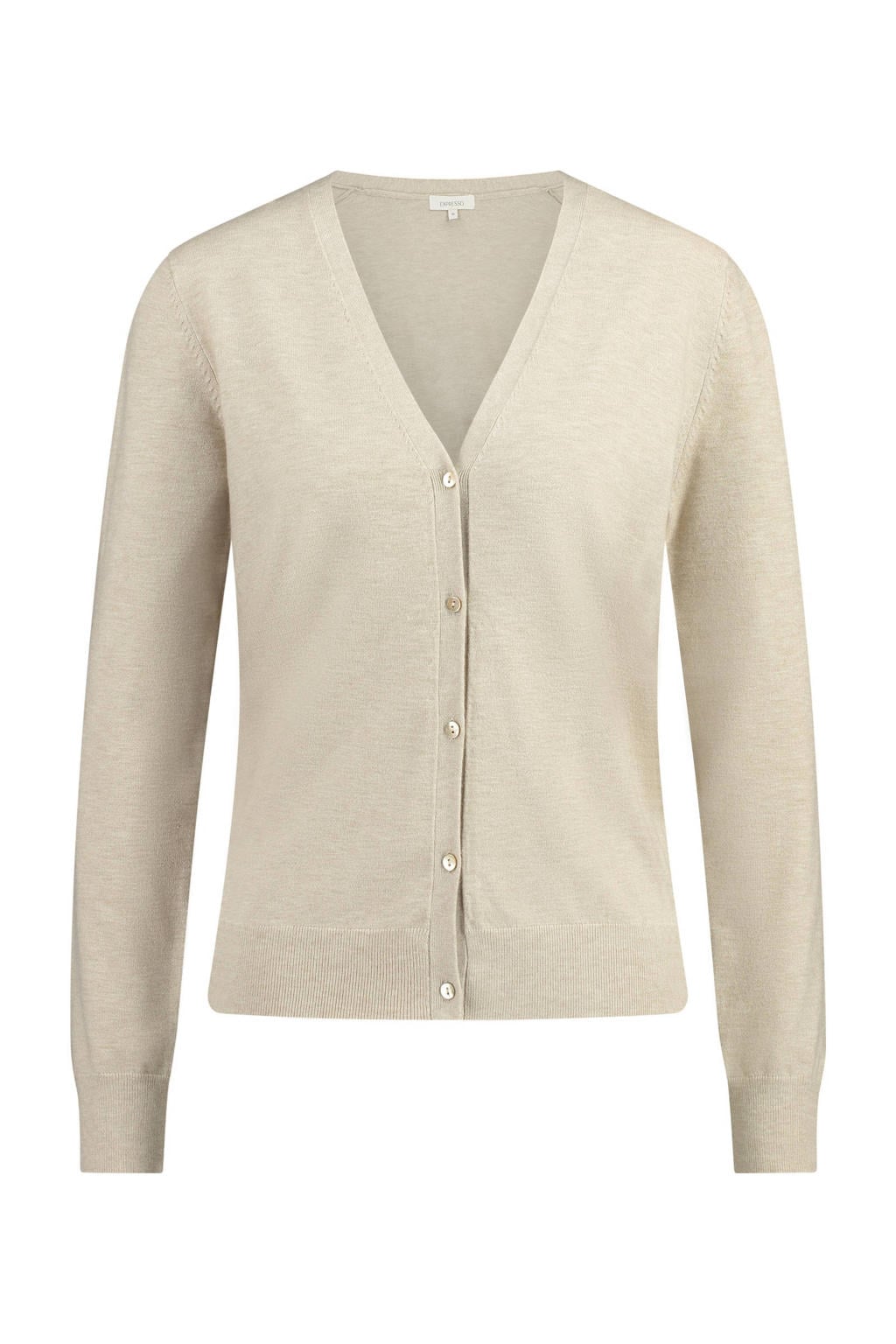 Beige dames Expresso cardigan van viscose met effen, lange mouwen, V-hals en knoopsluiting