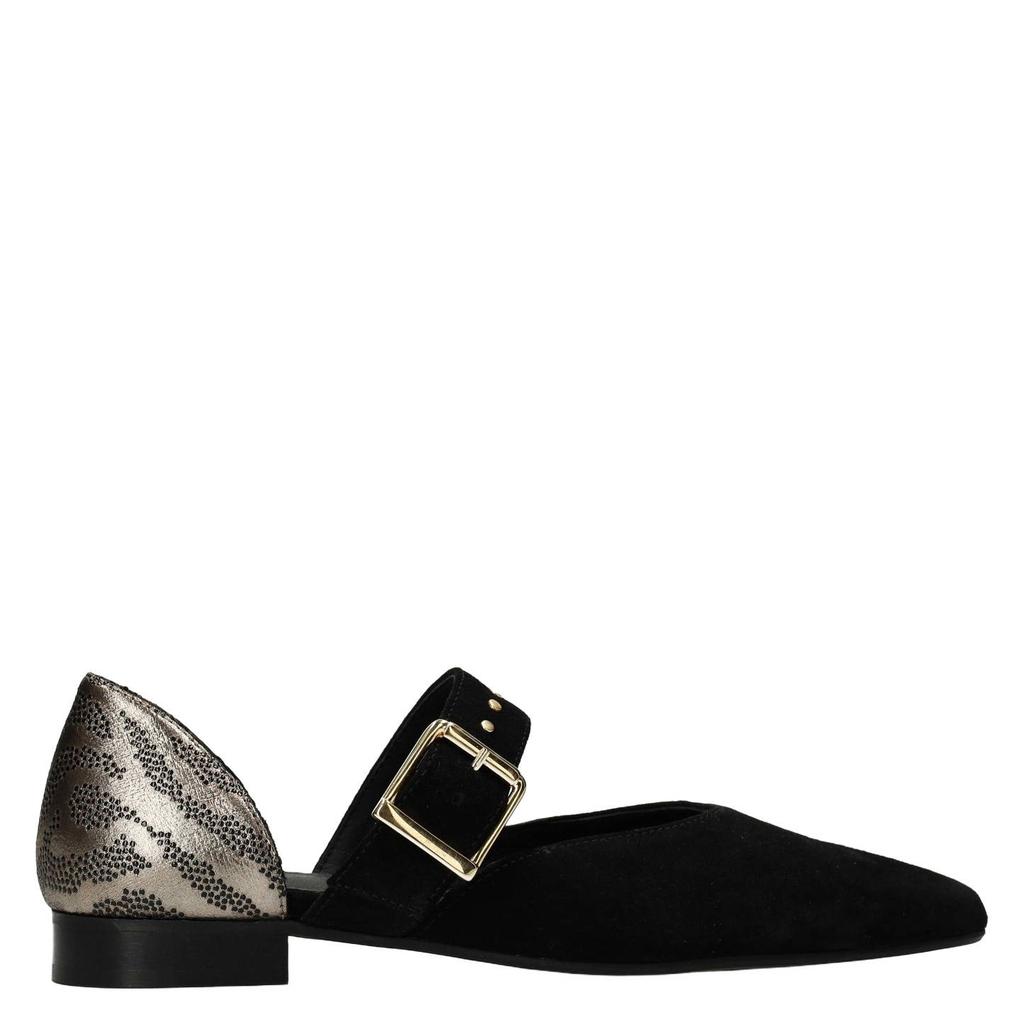 Zwart en gouden dames Manfield suède loafers met gesp