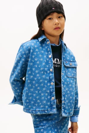 gebloemde denim blouse blauw