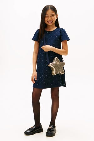 mini jurk met stippen donkerblauw