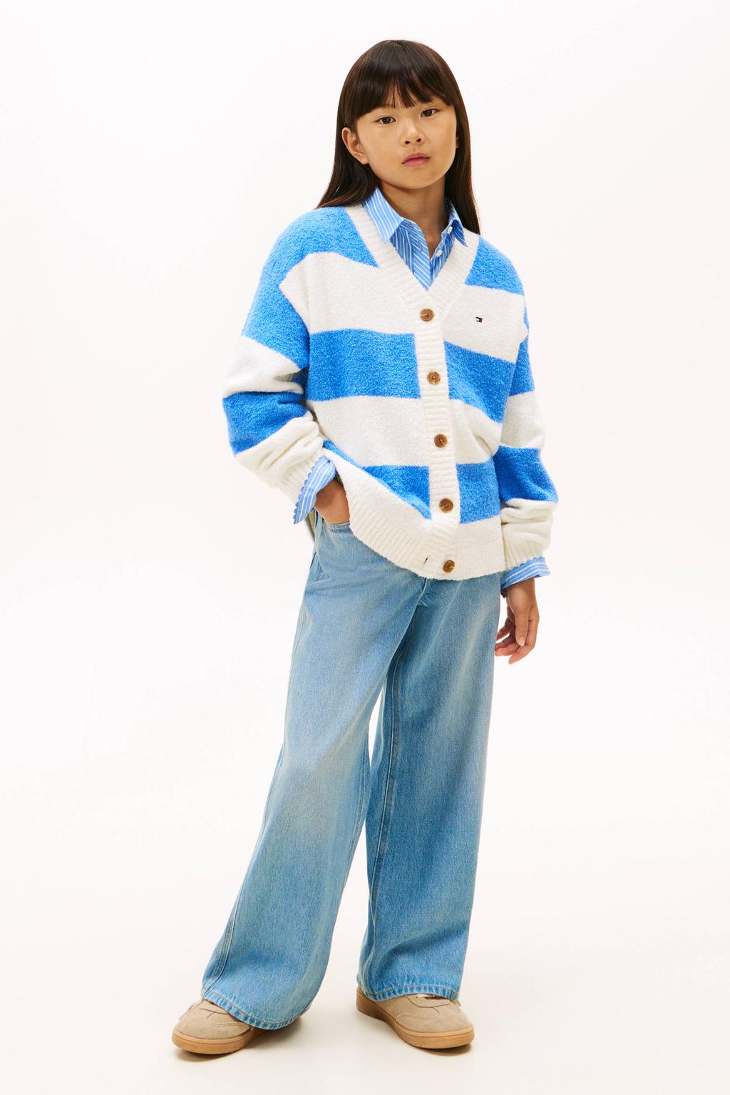 Light blue denim meisjes Tommy Hilfiger Wide leg jeans van denim met rits- en knoopsluiting en effen