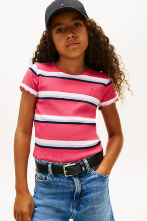 T-shirt rib gebreid roze/wit