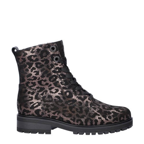 Gabor Comfort Optifit nubuck veterboots met panterprint brons metallic/zwart afbeelding
