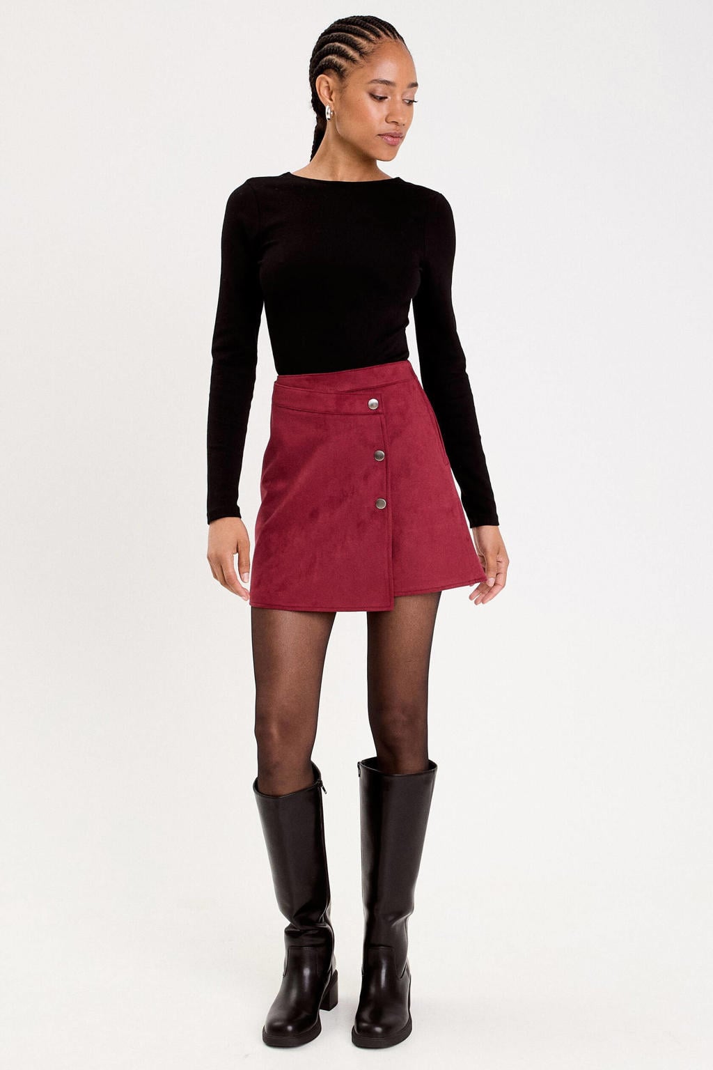 Donkerrode dames Cache Cache suede skort voorzien van blinde ritssluiting