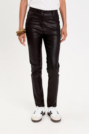 slim regular waist coated broek zwart