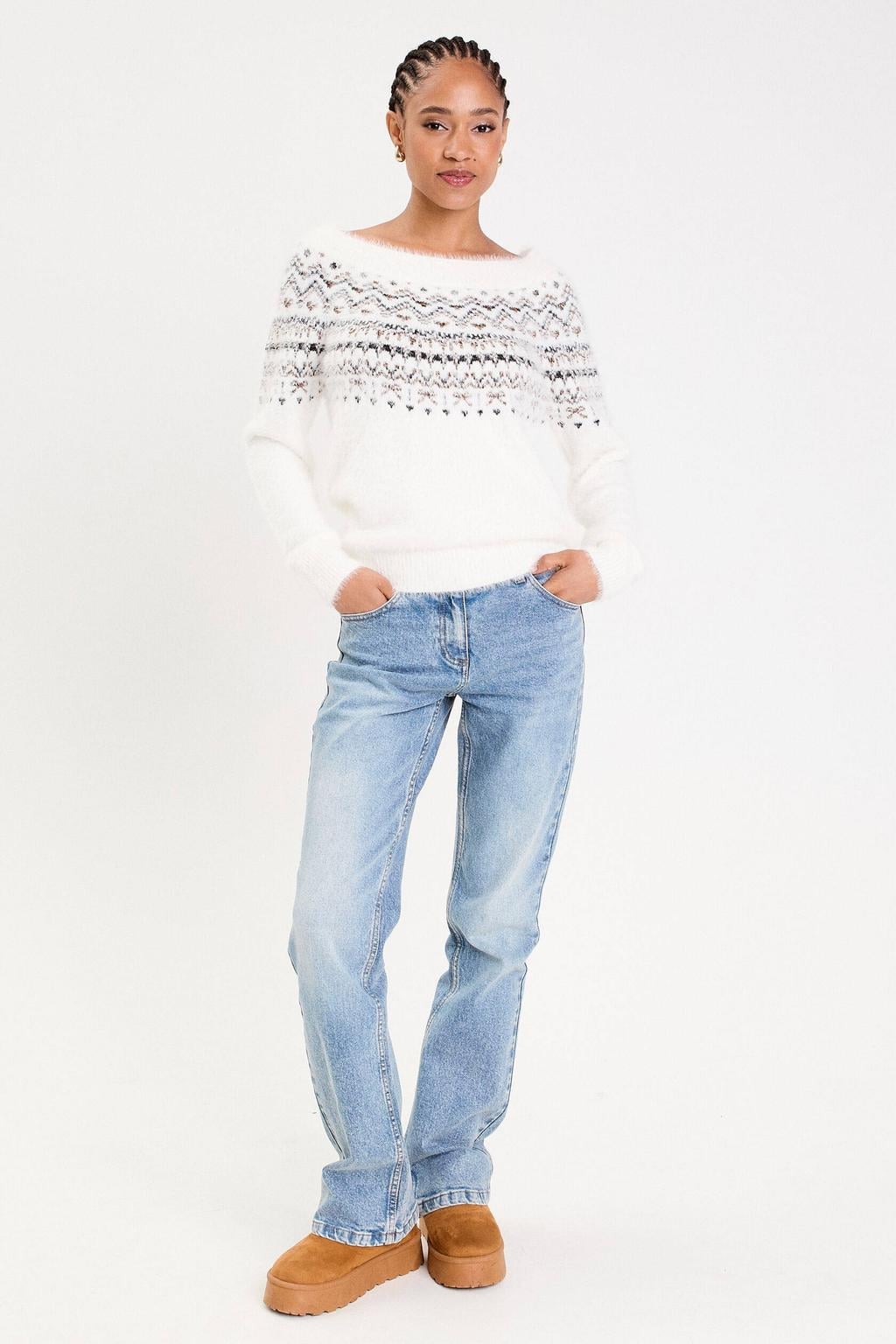 Ecru dames Cache Cache pullover van polyamide met lange mouwen en ronde hals