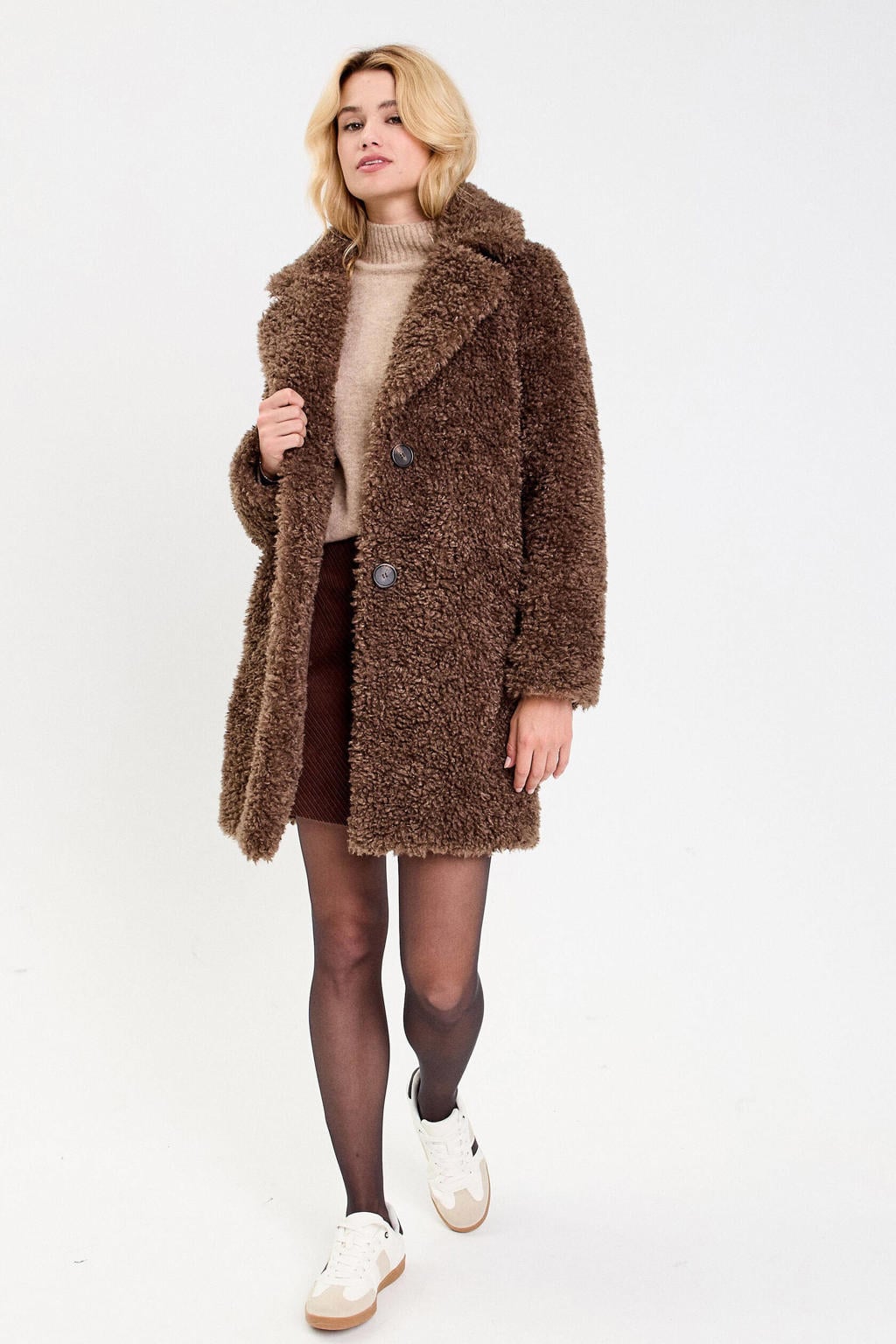 Bruine dames Cache Cache teddy jas met lange mouwen en reverskraag