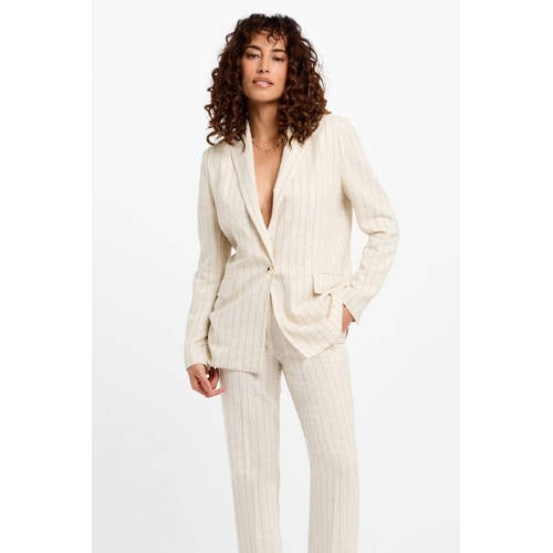 Morgan regular blazer met linnen met krijtstreep beige afbeelding
