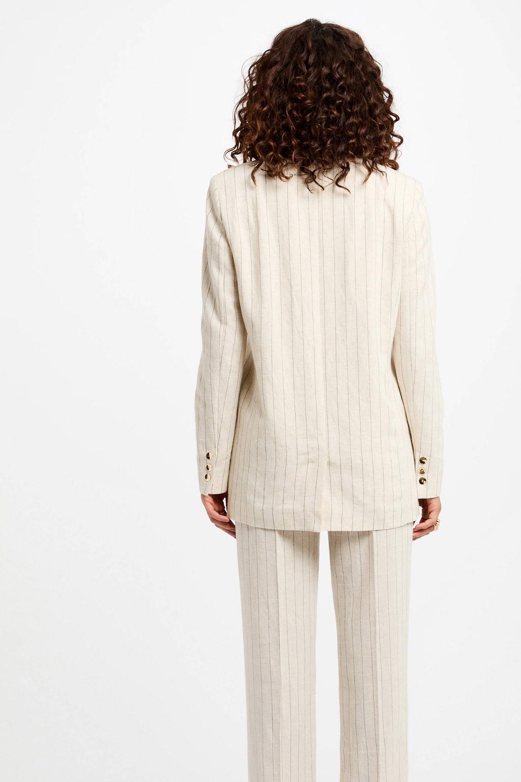 Beige dames Morgan regular blazer van linnen met krijtstreepprint, lange mouwen, reverskraag en knoopsluiting