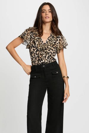 top met panterprint zwart