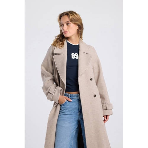America Today wollen manteljas beige afbeelding