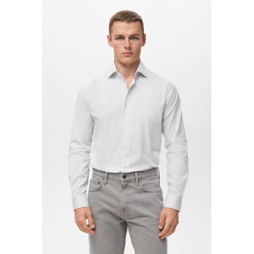 Mango Man slim gestreepte casual overhemd grijs afbeelding