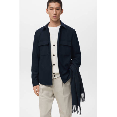 Mango Man tussenjas met wol donkerblauw afbeelding