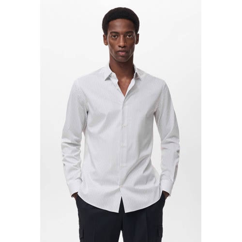 Mango Man regular gestreepte casual overhemd beige afbeelding