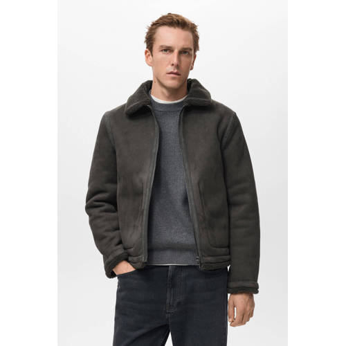 Mango Man suede teddy tussenjas grijsbruin afbeelding
