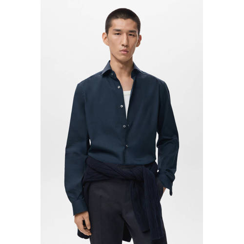 Mango Man regular zakelijk overhemd donkerblauw afbeelding