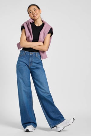 wide leg jeans medium blue denim