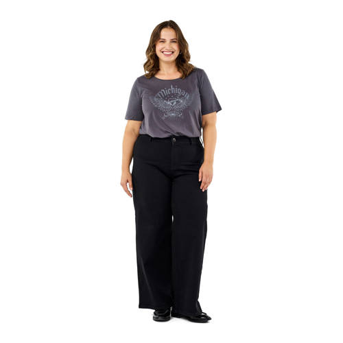 Zizzi high waist wide leg jeans black denim afbeelding