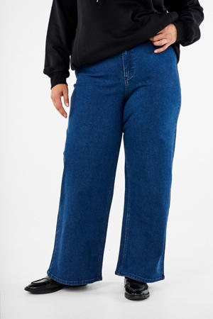 high waist wide leg jeans dark blue denim