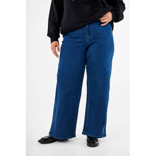 Zizzi high waist wide leg jeans dark blue denim afbeelding