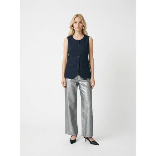 VERO MODA high waist wide leg jeans dark blue denim afbeelding