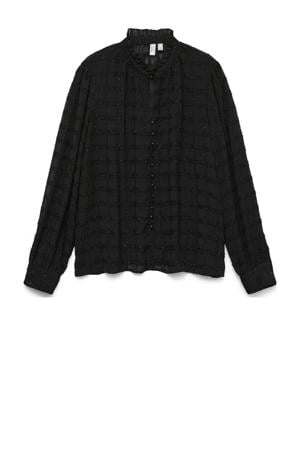 geruit blousetop zwart met glitter