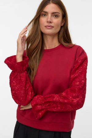 gebloemde gebreide trui rood