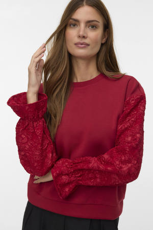 gebloemde gebreide trui rood