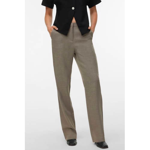 VERO MODA straight regular waist casual broek grijs melange afbeelding