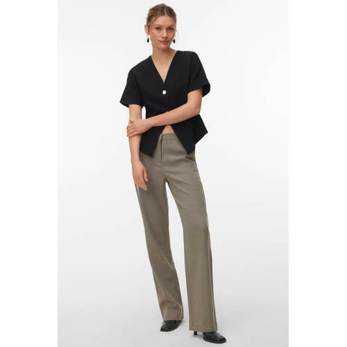 VERO MODA straight regular waist casual broek grijs melange afbeelding