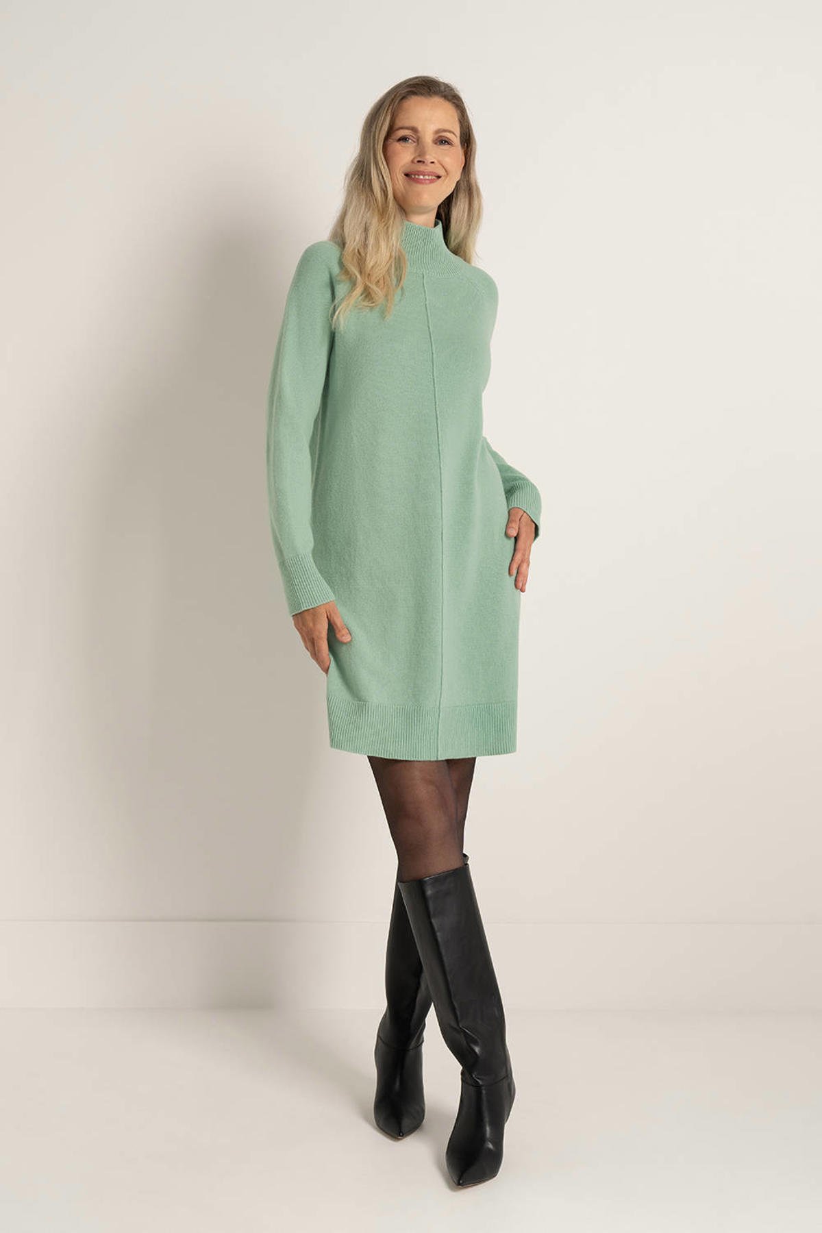 CLAUDIA BY CLAUDIA STRÄTER wollen jurk met col gebreid mintgroen