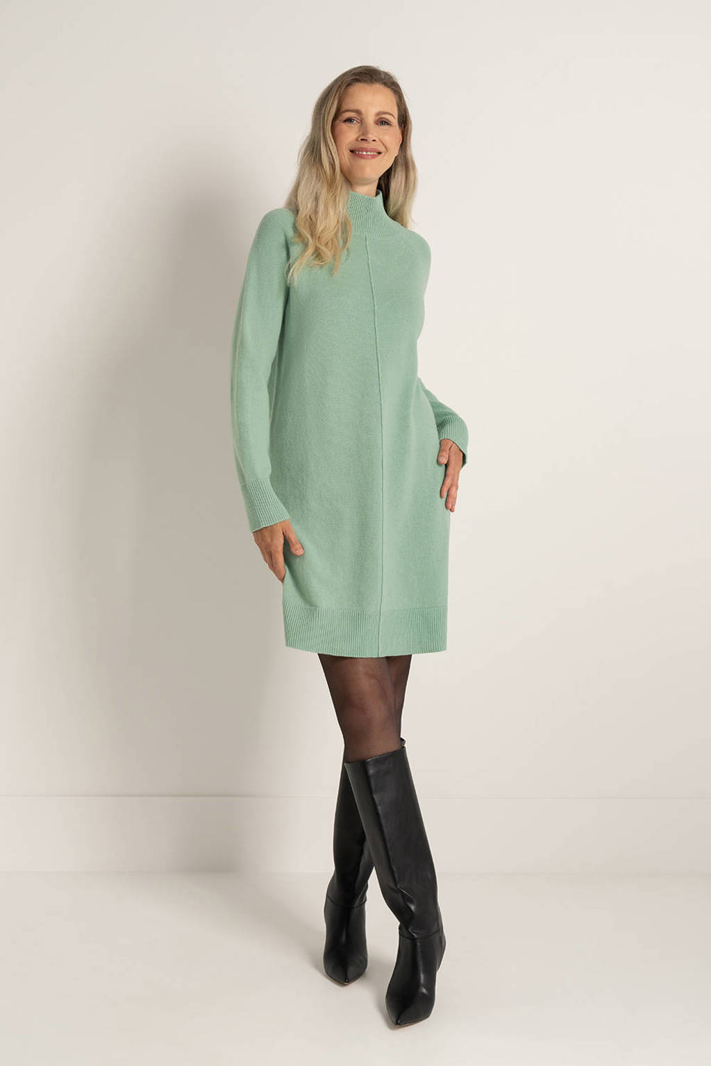 STYLEWORD Jumperjurk Dames Lange Mouw Tuniekjurk Winter Gebreide Trui Casual Jurken(Zwart,M