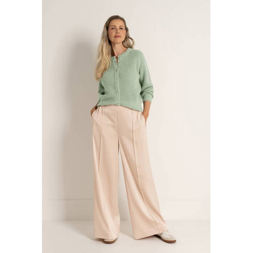 CLAUDIA BY CLAUDIA STRÄTER satijnen wide leg high waist broek taupe afbeelding
