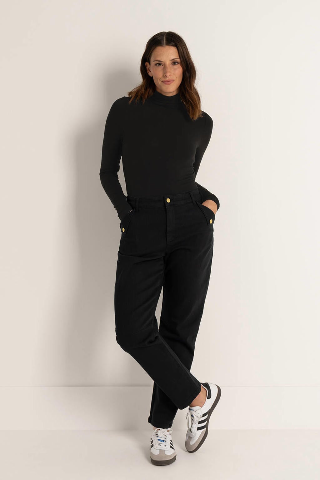 Zwarte dames CLAUDIA BY CLAUDIA STRÄTER slim high waist broek van katoen met effen