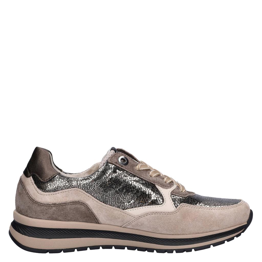 Taupe en beige dames Gabor Comfort Optifit leren sneakers met veters