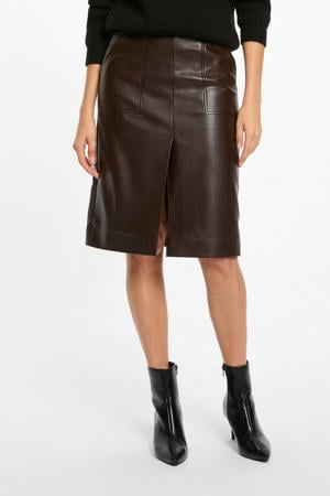 imitatieleren rok donkerbruin