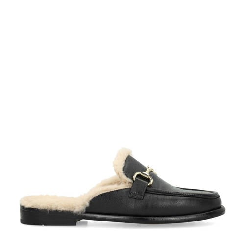 Manfield gevoerde leren slippers zwart afbeelding