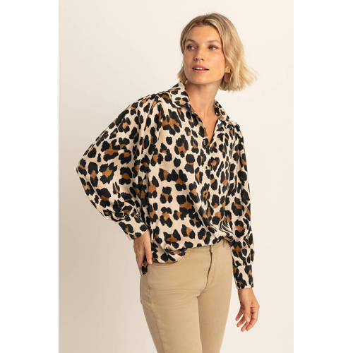 Expresso blouse met panterprint beige afbeelding