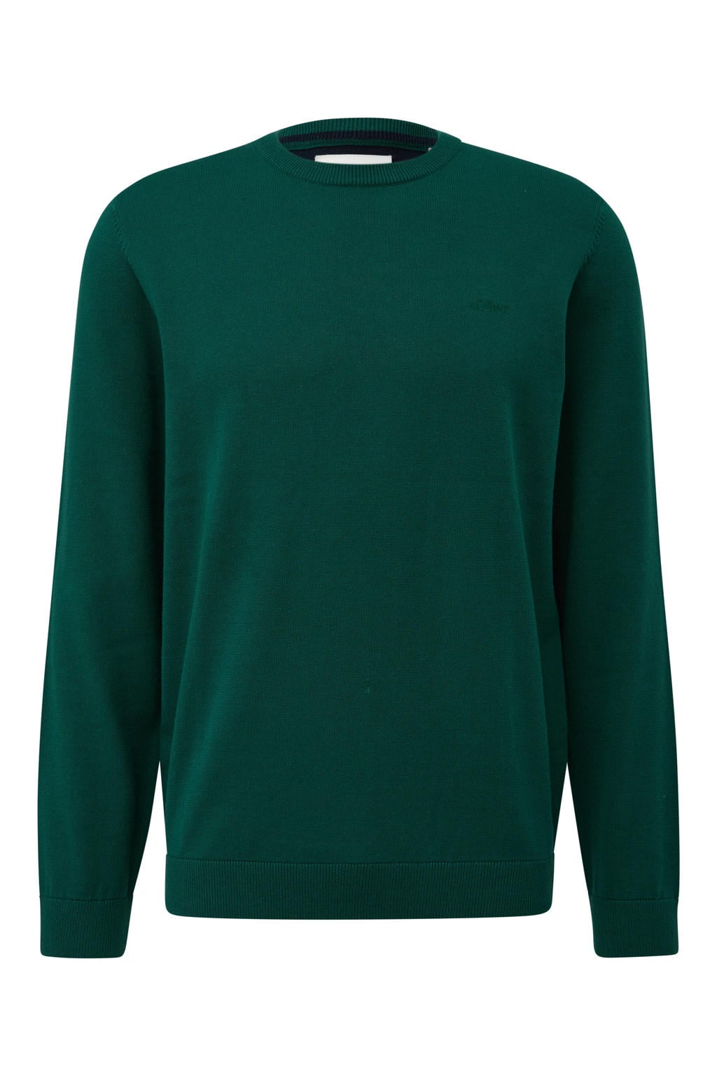 Groene heren s.Oliver Big Size pullover gebreide trui van katoen met effen, lange mouwen en ronde hals