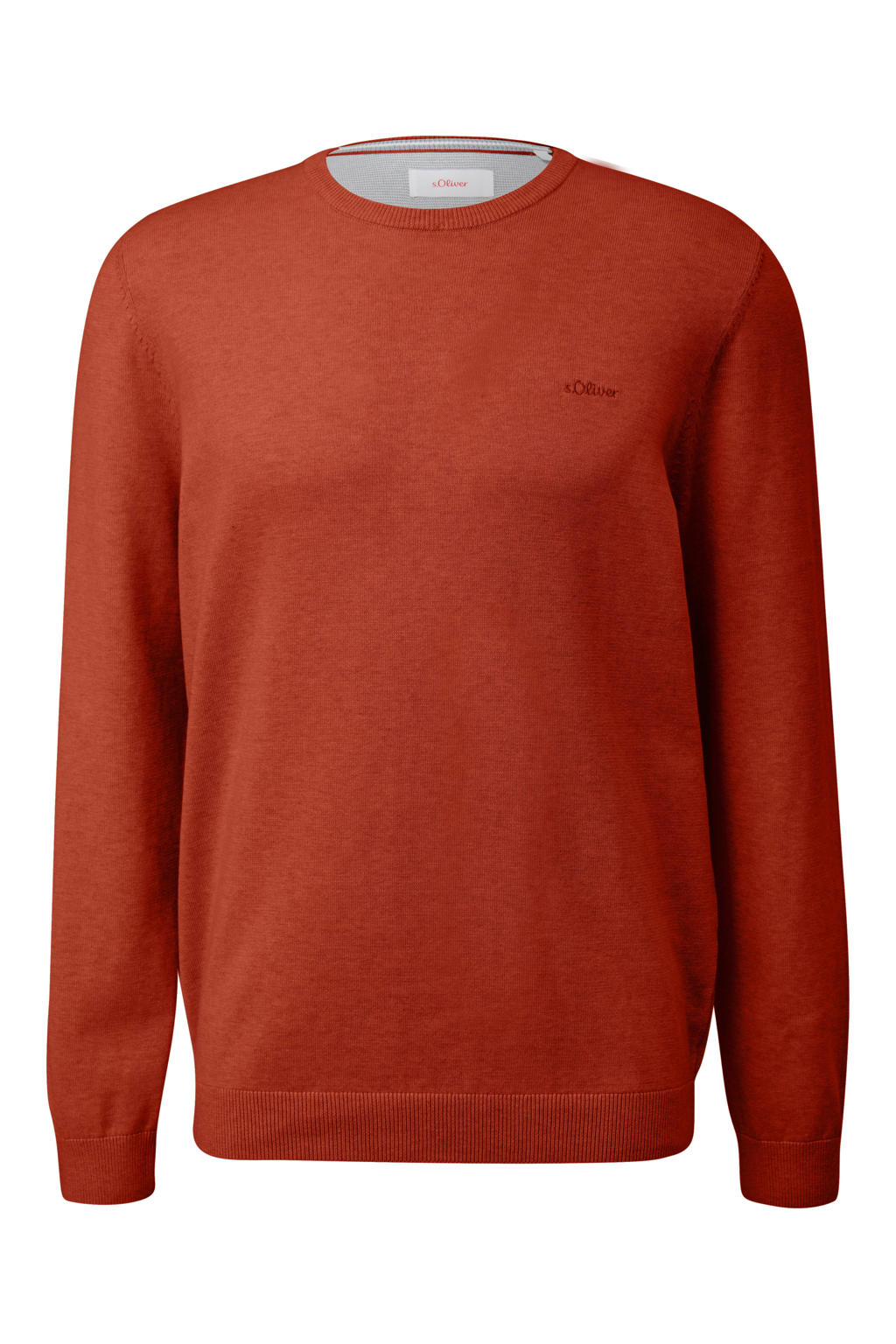 Rode heren s.Oliver Big Size pullover gebreide trui van katoen met effen, lange mouwen en ronde hals