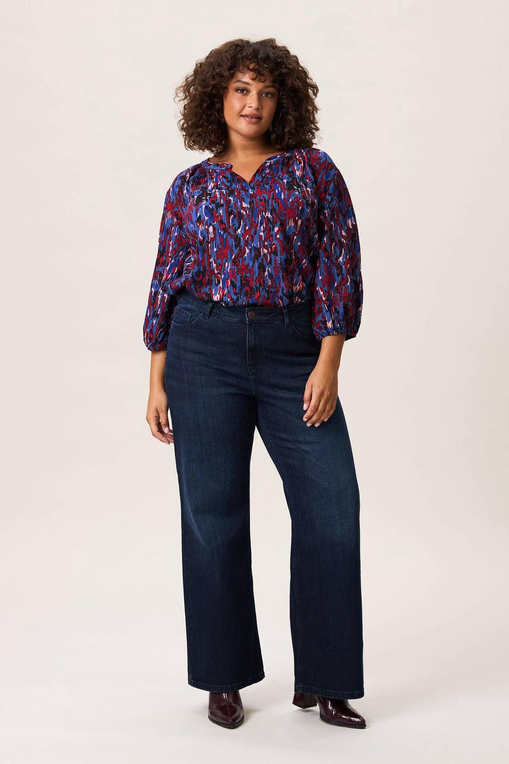 Dark blue denim dames Miss Etam flared jeans van stretchdenim met regular waist, rits- en drukknoopsluiting en effen